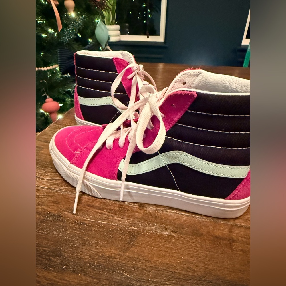 Vans Pink Black and Mint High-Top Sneakers